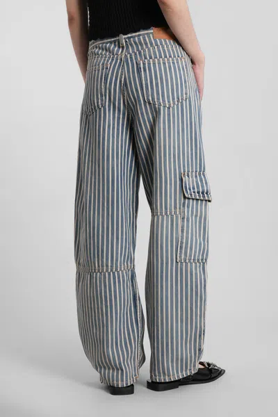 Ganni Light Stripe Denim Carpenter Jeans In Gray