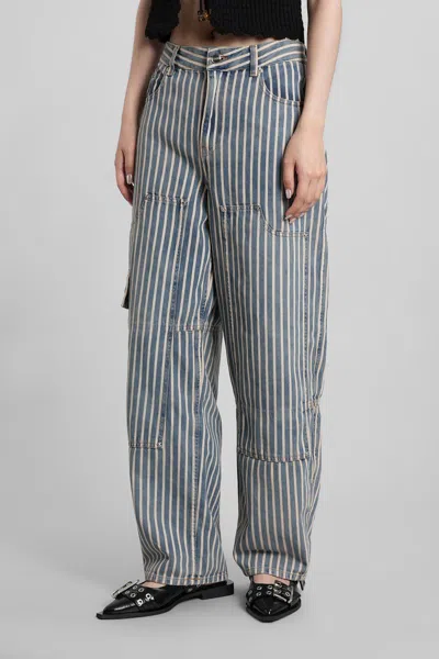 Ganni Light Stripe Denim Carpenter Jeans In Gray