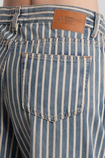 Ganni Light Stripe Denim Carpenter Jeans In Gray