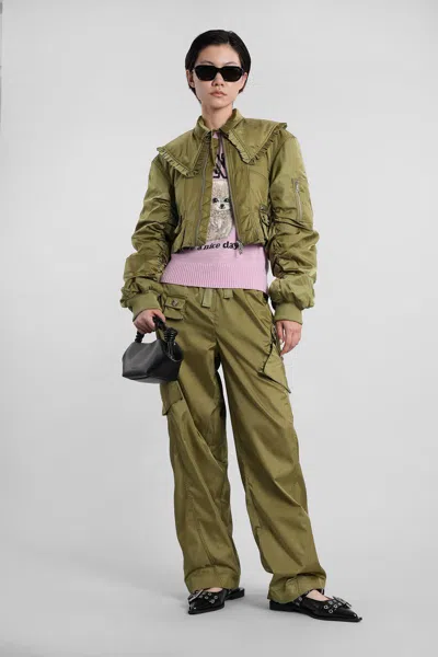 Ganni Oversize Cargo Trousers Elastic Waistband In Green