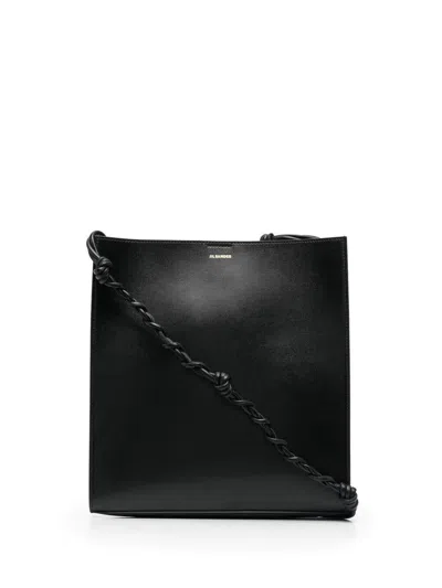 Jil Sander Medium 'tangle' Black Leather Crossbody Bag In Black