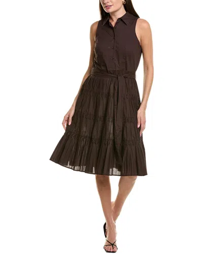 Anne Klein Diamond Detail Sleeveless Tie Waist Shirtdress In Brown