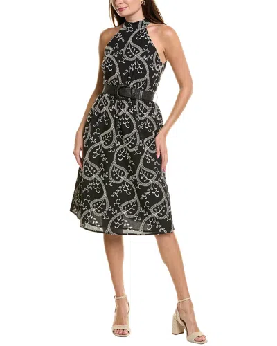 Anne Klein Embroidered Belted Cotton Midi Dress
