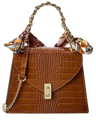 Italian Leather Croc-embossed Top Handle Shoulder Bag