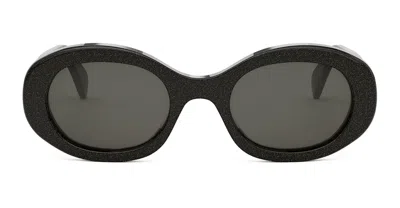 Celine Triomphe Logo Oval Acetate Sunglasses In Black