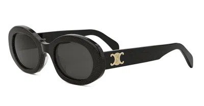 Celine Triomphe Logo Oval Acetate Sunglasses In Black