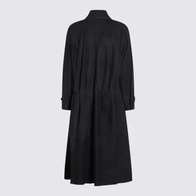 Brunello Cucinelli Leather Belted Waist Double-breasted Jacket In Black