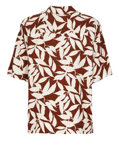 Woolrich Leaf Print Collared Neck Short Sleeve Top