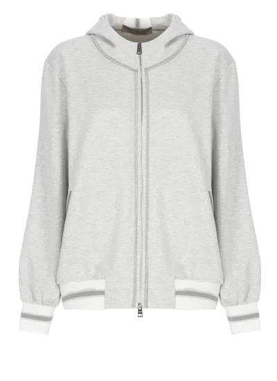 D Exterior D. Exterior Hooded Sweatshirt With Lurex Herringbone Pattern In White
