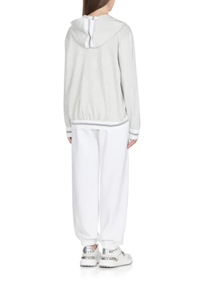 D Exterior D. Exterior Hooded Sweatshirt With Lurex Herringbone Pattern In White