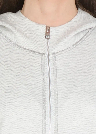 D Exterior D. Exterior Hooded Sweatshirt With Lurex Herringbone Pattern In White