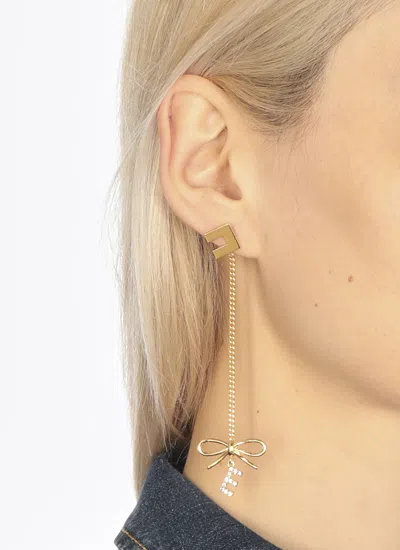 Elisabetta Franchi Earrings With Logo And Bow In Gold