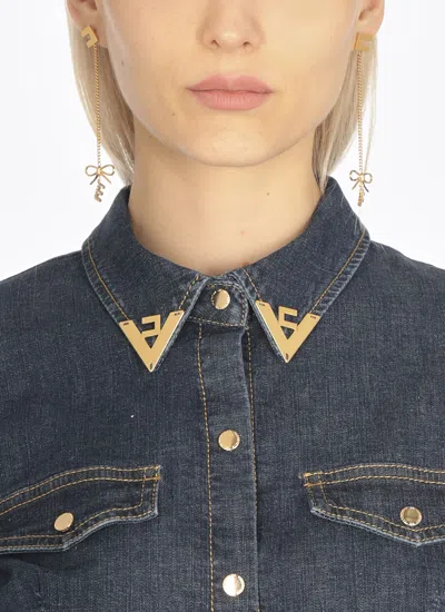 Elisabetta Franchi Earrings With Logo And Bow In Gold
