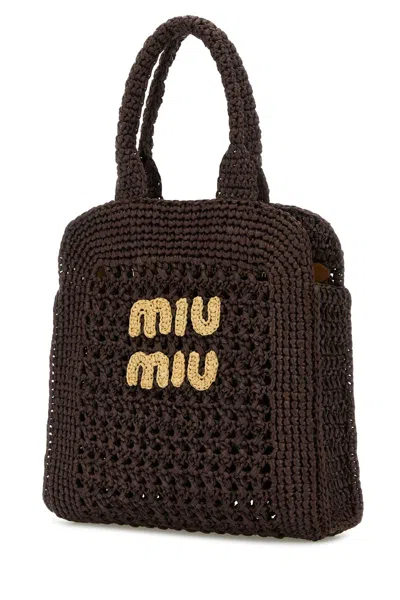 Miu Miu Raffia Crochet Shopping Bag With Dual Handles