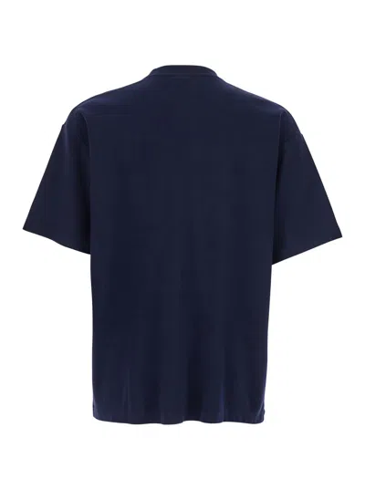 Drôle De Monsieur Le T-shirt Slogan Classique Blue Crewneck T-shirt With Slogan Print Detail On The Front In Cotton Ma In Blue