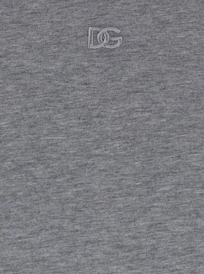 Dolce & Gabbana Grey Crewneck T-shirt With Tonal Logo Lettering Embroidery On The Front In Gray