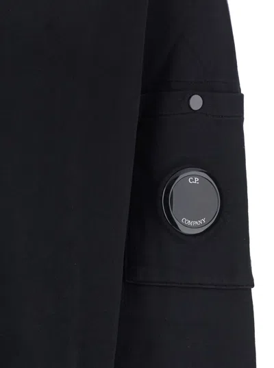 C.p. Company Black Sweatshirt With Polo Shirt Style Collar And Logo Plaque On The Sleeve In Black