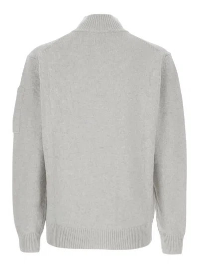 C.p. Company Grey Cardigan With High Neck And Logo Plaque On The Sleeve In Gray