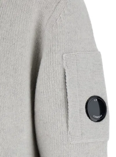 C.p. Company Grey Cardigan With High Neck And Logo Plaque On The Sleeve In Gray