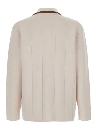 Drôle De Monsieur 'le Cardigan À Poches' Beige Cardigan With Classic Collar And Three Front Patch Pockets In Multi