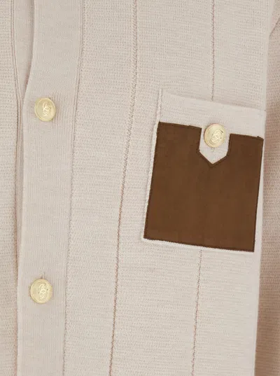 Drôle De Monsieur 'le Cardigan À Poches' Beige Cardigan With Classic Collar And Three Front Patch Pockets In Multi