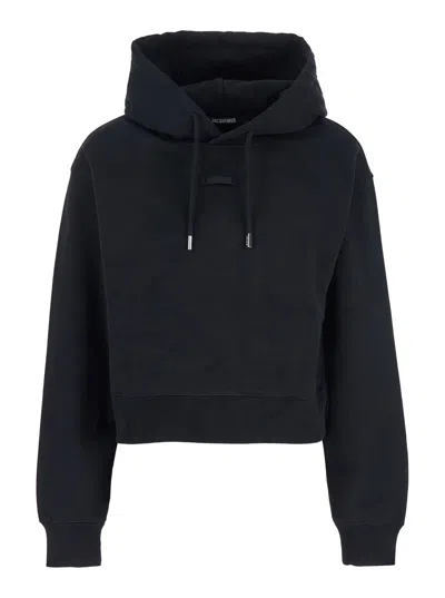 Jacquemus Le Grosgrain Logo Cotton Fleece Crop Hoodie
