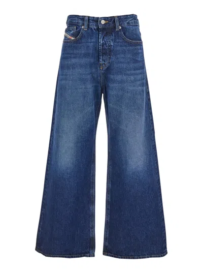 Diesel 'd-sire 1996' Blue Jeans With Wide Leg And Logo Patch On The Rear In Blue