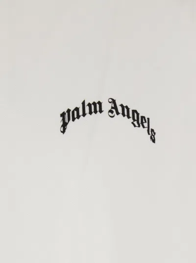 Palm Angels White Polo Shirt With Classic Collar And Logo On The Front In Metallic