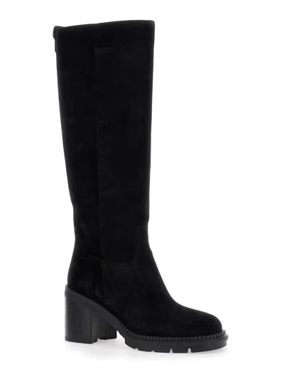 Casadei Black Block-heel Suede Boots In Black