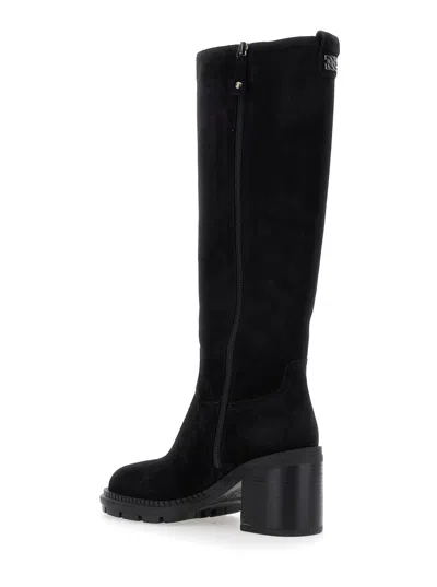 Casadei Black Block-heel Suede Boots In Black