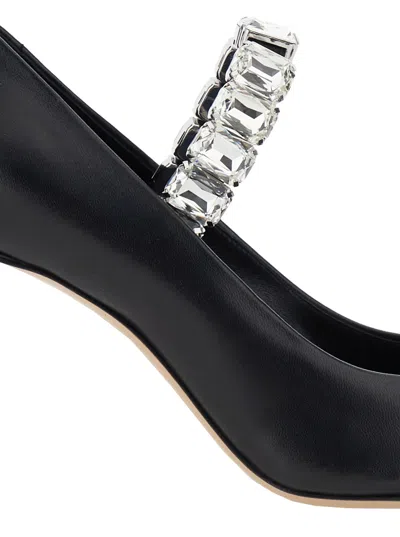 Casadei Black Pumps With Crystal Embellished Strap And High Stiletto Heel In Leather Woman In Black