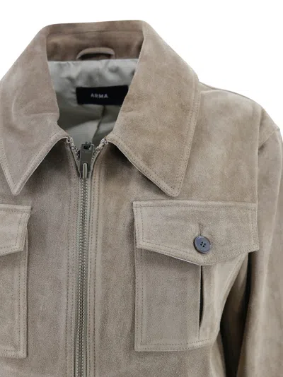 Arma Short Suede Biker Jacket In Brown