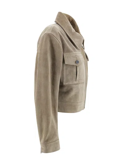Arma Short Suede Biker Jacket In Brown