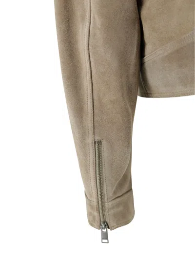 Arma Short Suede Biker Jacket In Brown
