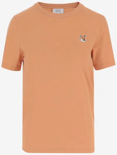 Maison Kitsuné Cotton T-shirt With Fox Patch In Orange