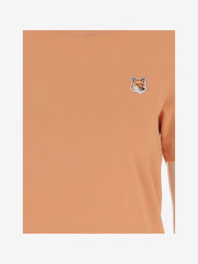Maison Kitsuné Cotton T-shirt With Fox Patch In Orange