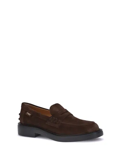 Tod's Penny Strap Loafers Suede Finish In Black