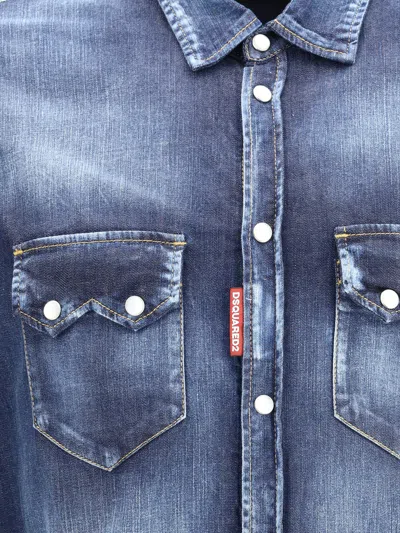 Dsquared2 Denim Shirt With Button-down Collar And Two Pockets In Blue