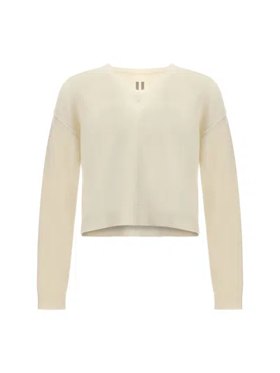 Rick Owens Relaxed Fit V-neck Sweater With Ribbed Accents