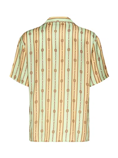 Drôle De Monsieur 'la Chemise Bijoux' Multicolor Bowling Shirt With Cuban Collar And All-over Striped Motif