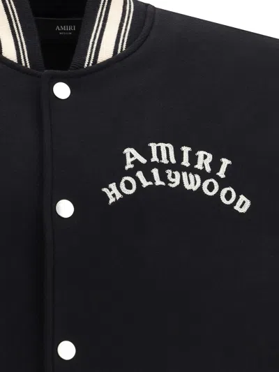 Amiri Mens Hollywood Embroidered-text Wool-leather Blend Bomber Jacket Black Xl In Black