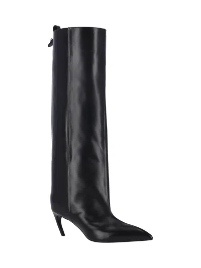 Attico Leather High Shaft Ankle Boots With Pointed Toe