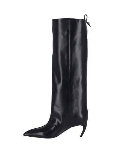 Attico Leather High Shaft Ankle Boots With Pointed Toe