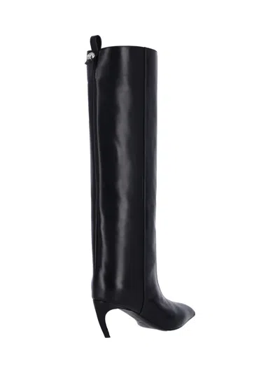 Attico Leather High Shaft Ankle Boots With Pointed Toe
