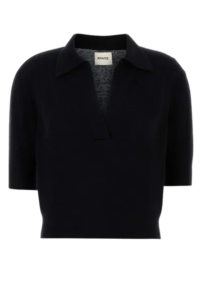 Khaite Midnight Blue Stretch Cashmere Polo Shirt