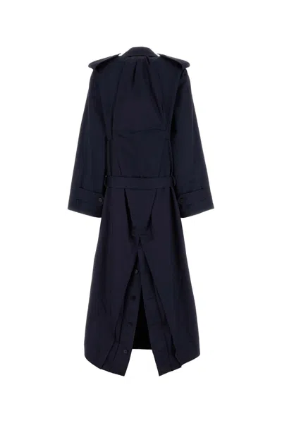 Balenciaga Women Navy Blue Cotton Oversize Trench Coat In Blue