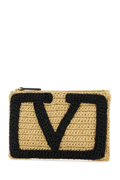 Valentino Garavani Garavani Viva Superstar Small Pouch In Synthetic Raffia Woman Natural Uni