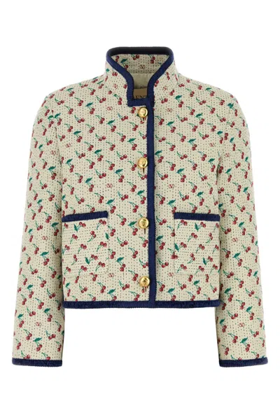 Valentino Jacquard Jacket With Button Detailing And Front Pockets In Neutral