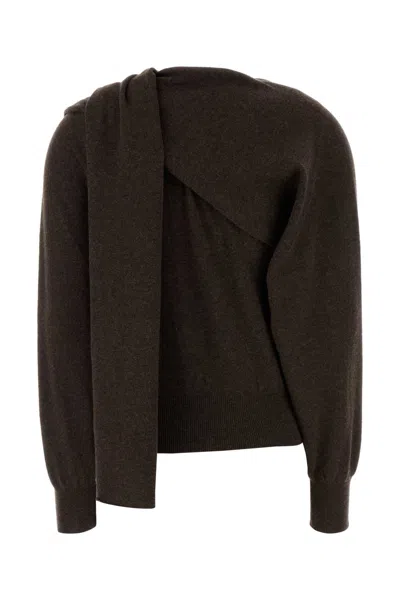 Ferragamo Cashmere Cardigan With Attached Scarf Detail In Brown