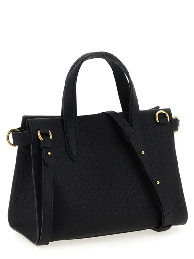Burberry Mini Cotswold Grained Leather Top Handle Bag In Black